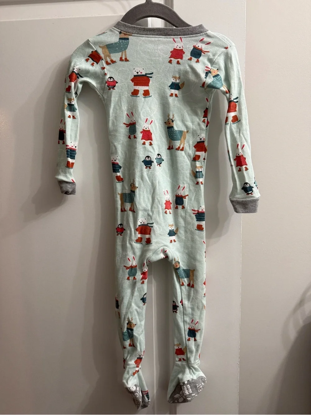 The Honest Company Mint Green Animal Print Footed One-Piece